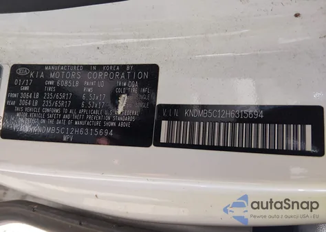 2017 Kia Sedona Lx из США, поврежденный, VIN KNDMB5C12H6315694